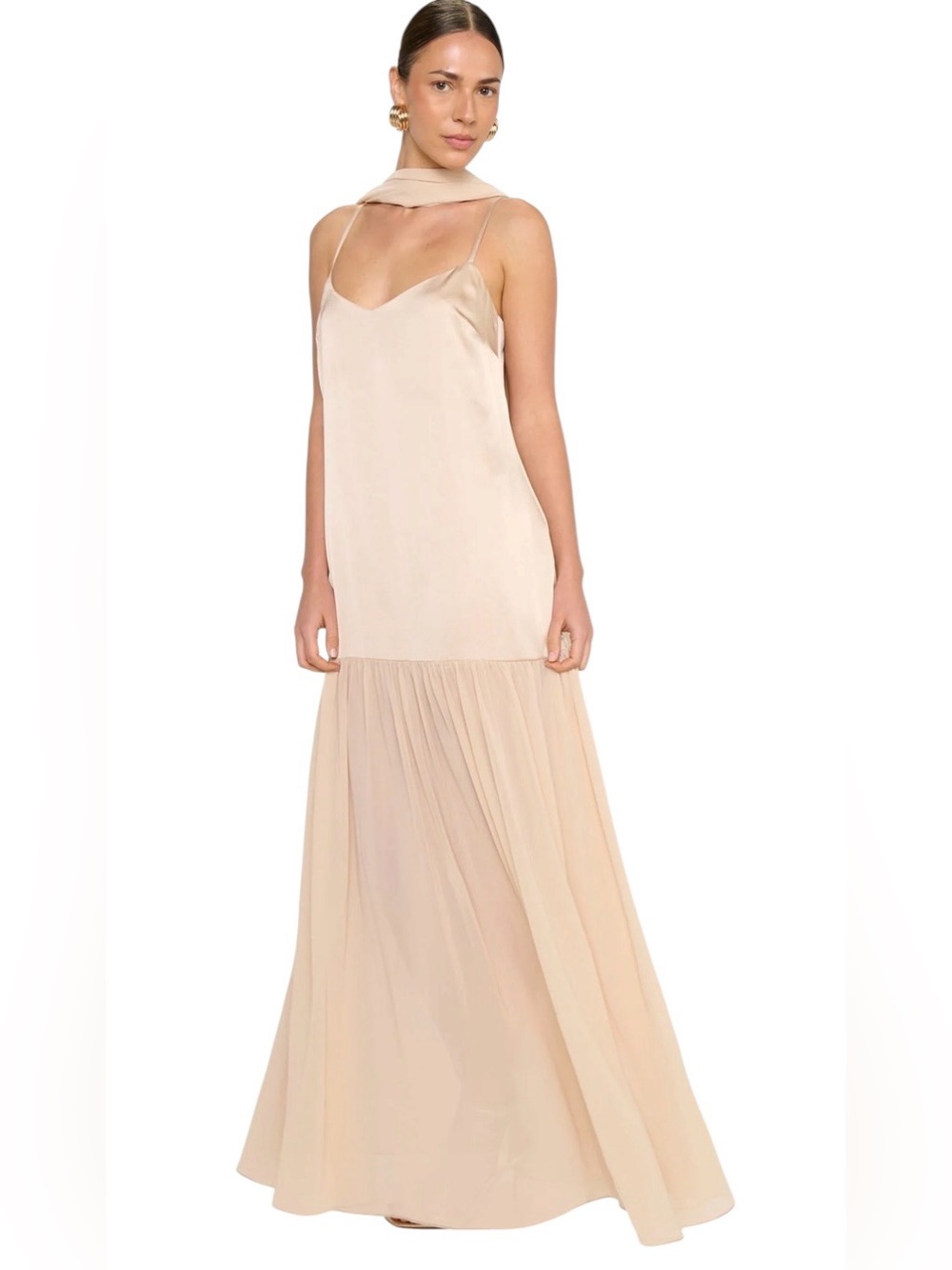 Show Me Your Mumu Dalia Maxi Dress Womens Small Champagne Luxe Satin Lined